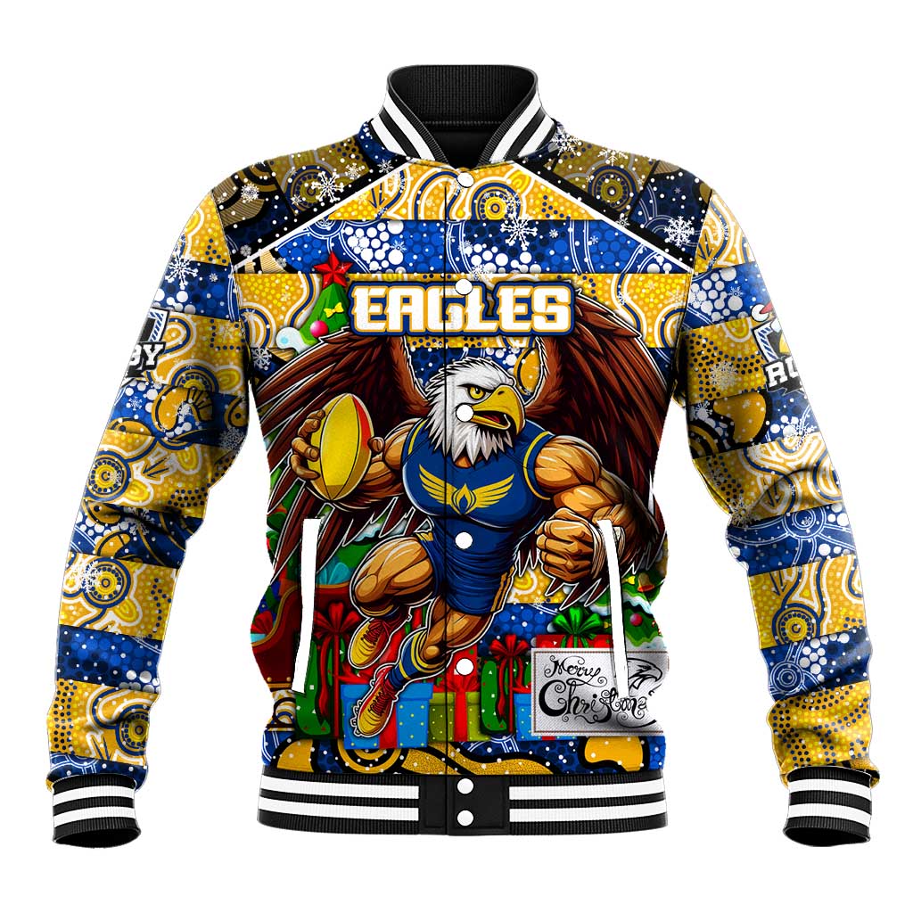 Custom Eagles Rugby Merry Christmas Baseball Jacket Indigenous Australian Art