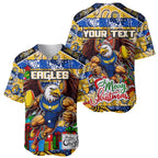 Custom Eagles Rugby Merry Christmas Baseball Jersey Indigenous Australian Art
