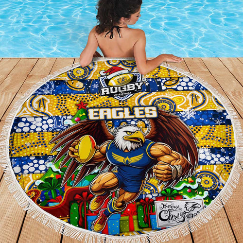 Eagles Football Merry Christmas Beach Blanket Indigenous Australian Art