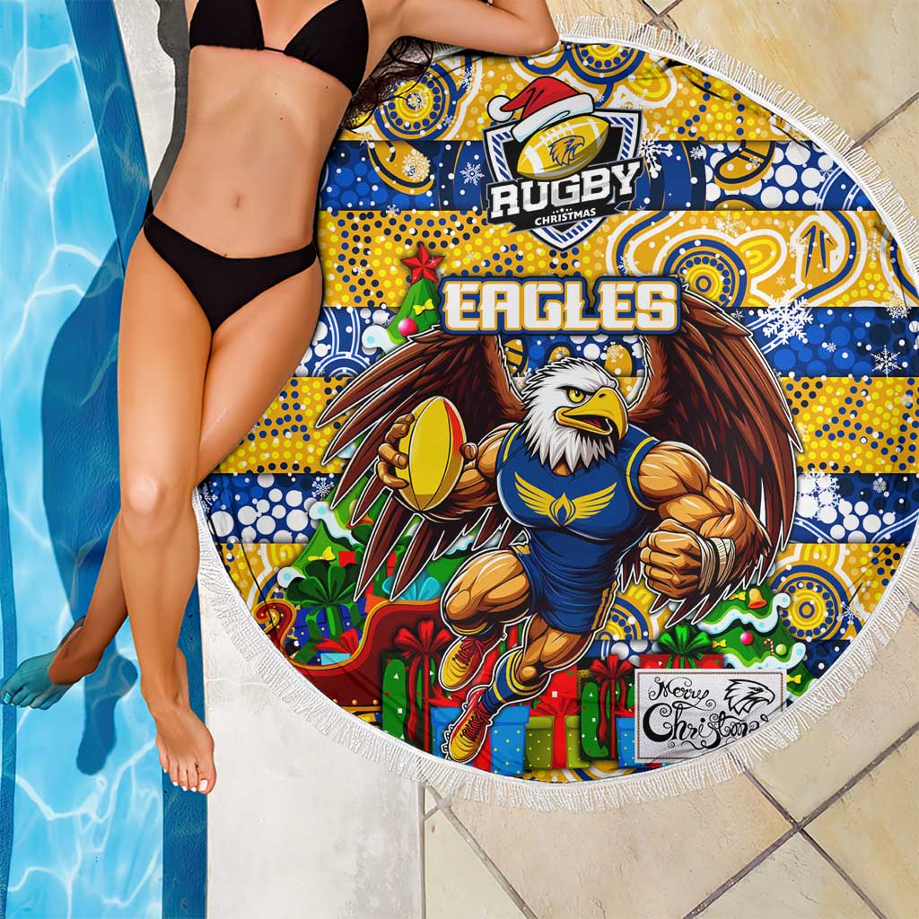 Eagles Football Merry Christmas Beach Blanket Indigenous Australian Art
