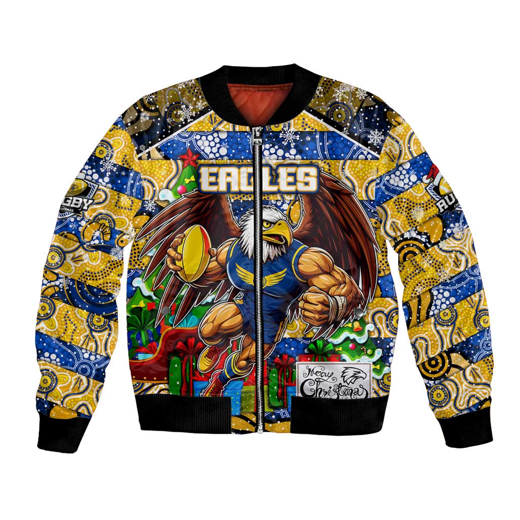 Custom Eagles Rugby Merry Christmas Bomber Jacket Indigenous Australian Art