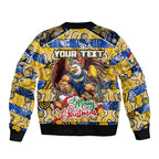 Custom Eagles Rugby Merry Christmas Bomber Jacket Indigenous Australian Art