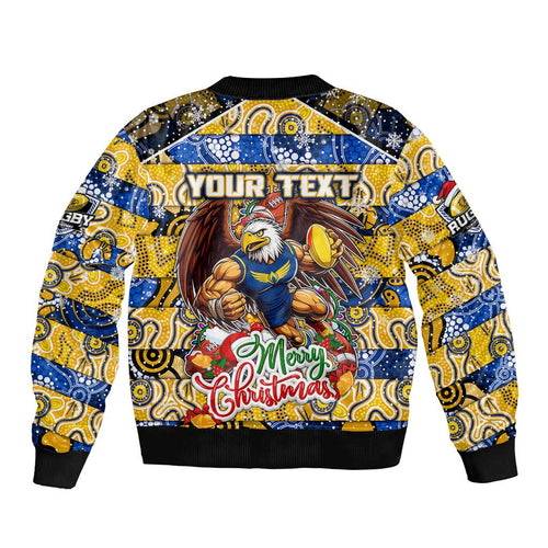Custom Eagles Rugby Merry Christmas Bomber Jacket Indigenous Australian Art
