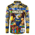 Custom Eagles Rugby Merry Christmas Button Sweatshirt Indigenous Australian Art
