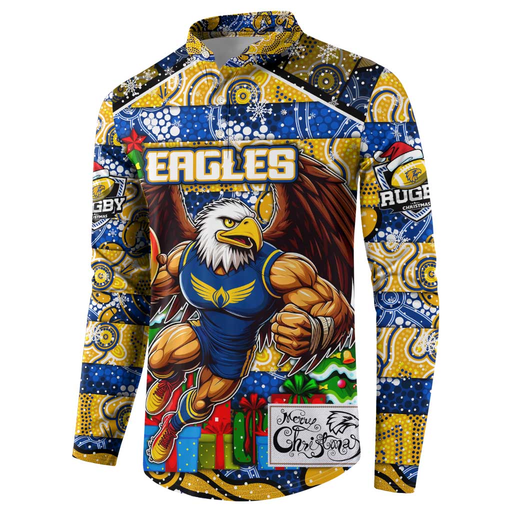 Custom Eagles Rugby Merry Christmas Button Sweatshirt Indigenous Australian Art