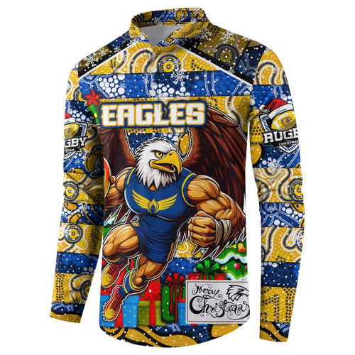 Custom Eagles Rugby Merry Christmas Button Sweatshirt Indigenous Australian Art