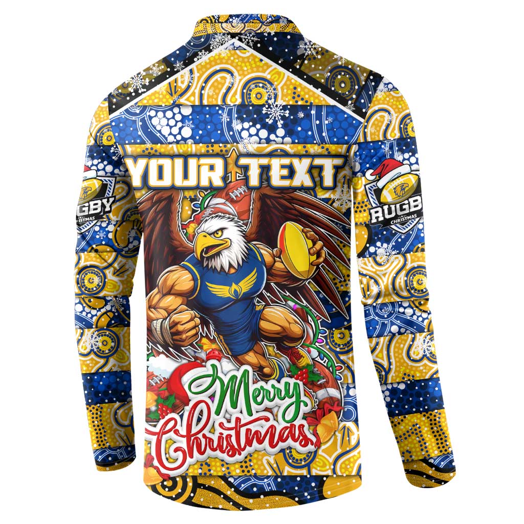 Custom Eagles Rugby Merry Christmas Button Sweatshirt Indigenous Australian Art