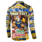 Custom Eagles Rugby Merry Christmas Button Sweatshirt Indigenous Australian Art