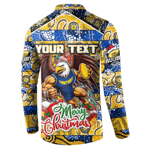 Custom Eagles Rugby Merry Christmas Button Sweatshirt Indigenous Australian Art