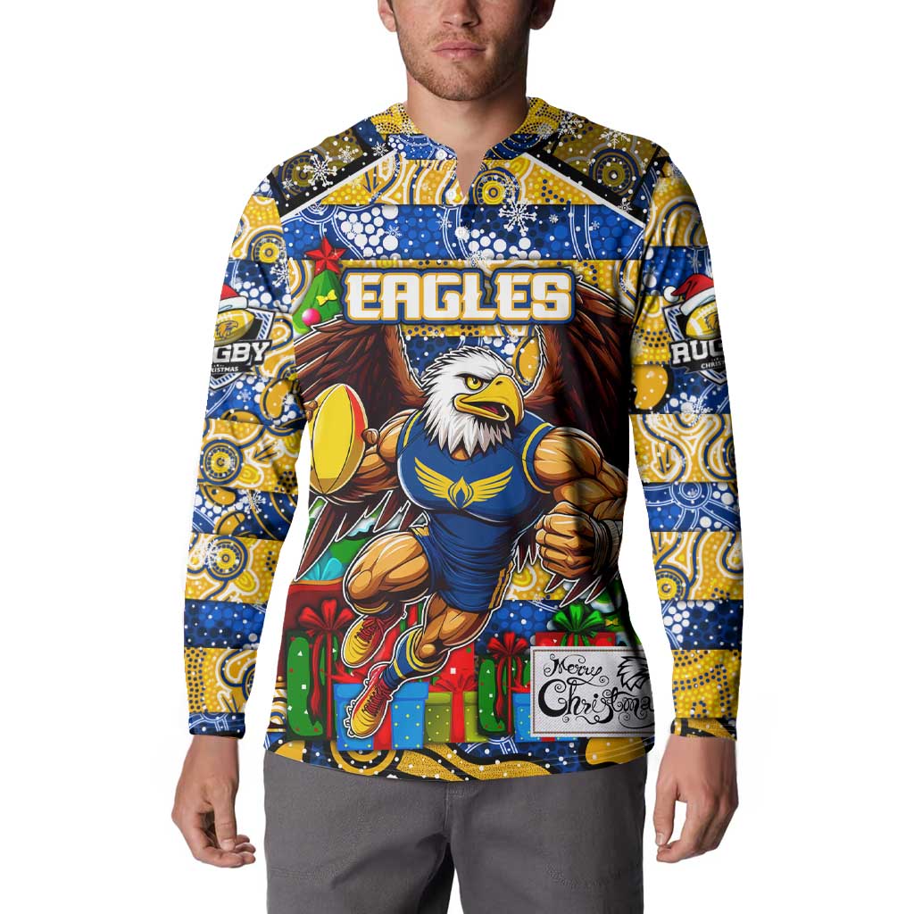 Custom Eagles Rugby Merry Christmas Button Sweatshirt Indigenous Australian Art