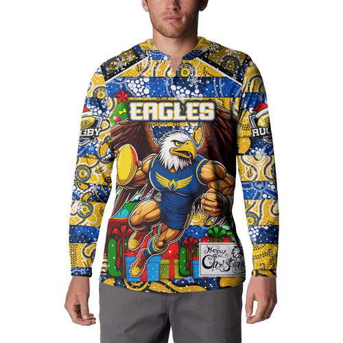 Custom Eagles Rugby Merry Christmas Button Sweatshirt Indigenous Australian Art