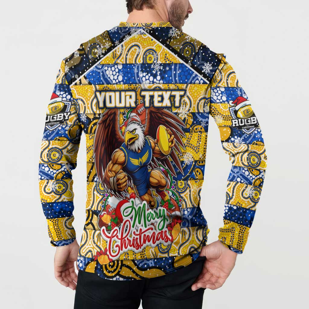 Custom Eagles Rugby Merry Christmas Button Sweatshirt Indigenous Australian Art
