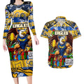 Custom Eagles Rugby Merry Christmas Couples Matching Long Sleeve Bodycon Dress and Hawaiian Shirt Indigenous Australian Art