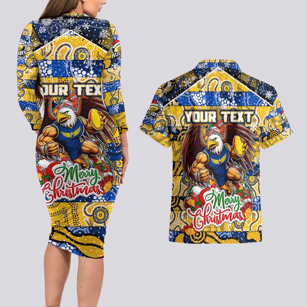 Custom Eagles Rugby Merry Christmas Couples Matching Long Sleeve Bodycon Dress and Hawaiian Shirt Indigenous Australian Art
