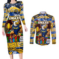 Custom Eagles Rugby Merry Christmas Couples Matching Long Sleeve Bodycon Dress and Long Sleeve Button Shirt Indigenous Australian Art