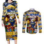 Custom Eagles Rugby Merry Christmas Couples Matching Long Sleeve Bodycon Dress and Long Sleeve Button Shirt Indigenous Australian Art