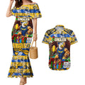 Custom Eagles Rugby Merry Christmas Couples Matching Mermaid Dress and Hawaiian Shirt Indigenous Australian Art