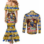 Custom Eagles Rugby Merry Christmas Couples Matching Mermaid Dress and Long Sleeve Button Shirt Indigenous Australian Art