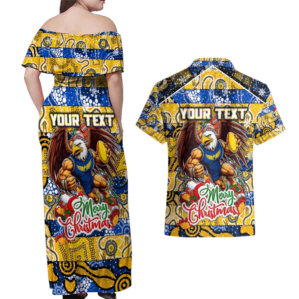 Custom Eagles Rugby Merry Christmas Couples Matching Off Shoulder Maxi Dress and Hawaiian Shirt Indigenous Australian Art