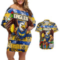 Custom Eagles Rugby Merry Christmas Couples Matching Off Shoulder Short Dress and Hawaiian Shirt Indigenous Australian Art