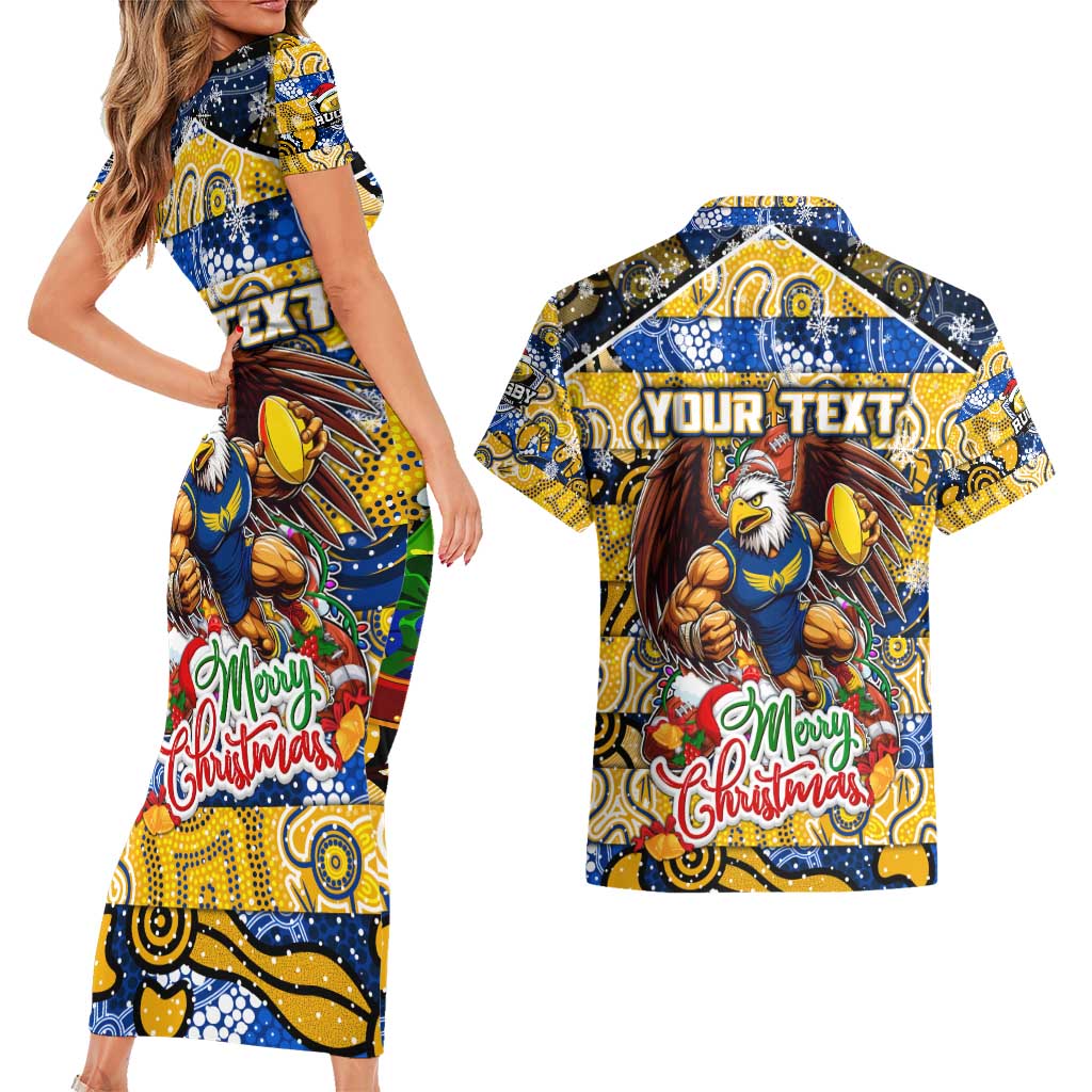 Custom Eagles Rugby Merry Christmas Couples Matching Short Sleeve Bodycon Dress and Hawaiian Shirt Indigenous Australian Art