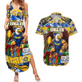 Custom Eagles Rugby Merry Christmas Couples Matching Summer Maxi Dress and Hawaiian Shirt Indigenous Australian Art