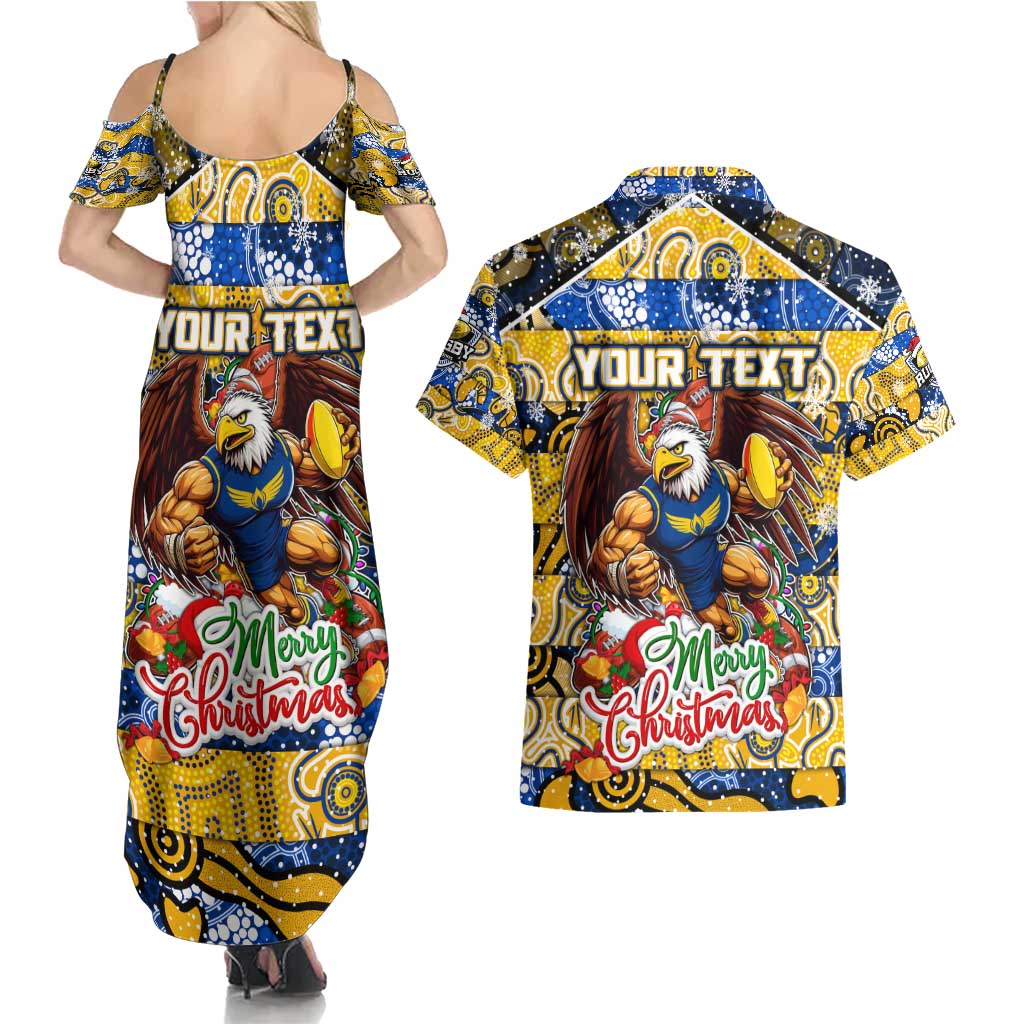 Custom Eagles Rugby Merry Christmas Couples Matching Summer Maxi Dress and Hawaiian Shirt Indigenous Australian Art