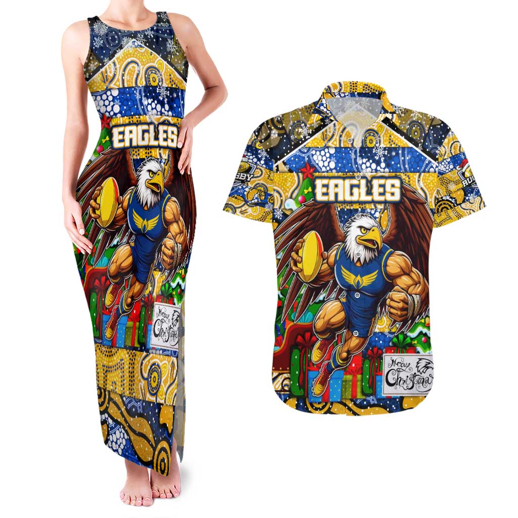 Custom Eagles Rugby Merry Christmas Couples Matching Tank Maxi Dress and Hawaiian Shirt Indigenous Australian Art