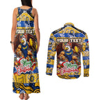Custom Eagles Rugby Merry Christmas Couples Matching Tank Maxi Dress and Long Sleeve Button Shirt Indigenous Australian Art