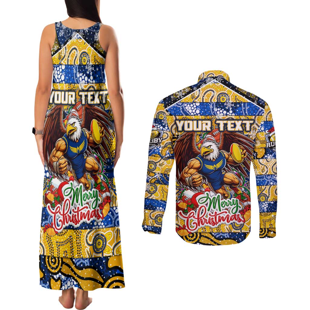 Custom Eagles Rugby Merry Christmas Couples Matching Tank Maxi Dress and Long Sleeve Button Shirt Indigenous Australian Art