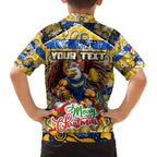 Custom Eagles Rugby Merry Christmas Family Matching Off The Shoulder Long Sleeve Dress and Hawaiian Shirt Indigenous Australian Art