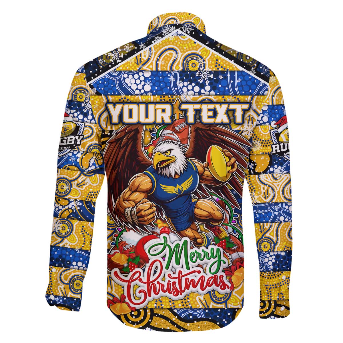 Custom Eagles Rugby Merry Christmas Family Matching Off The Shoulder Long Sleeve Dress and Hawaiian Shirt Indigenous Australian Art