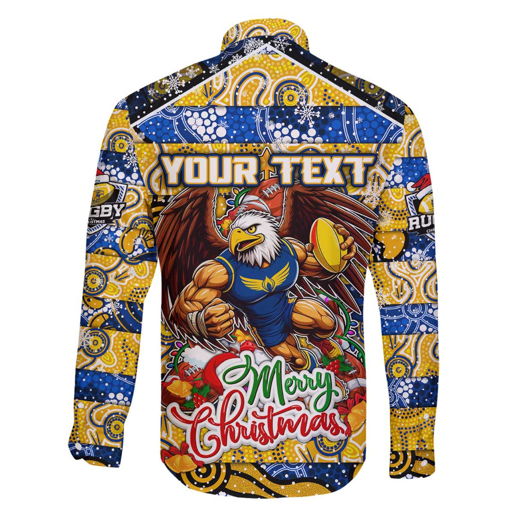 Custom Eagles Rugby Merry Christmas Family Matching Off The Shoulder Long Sleeve Dress and Hawaiian Shirt Indigenous Australian Art