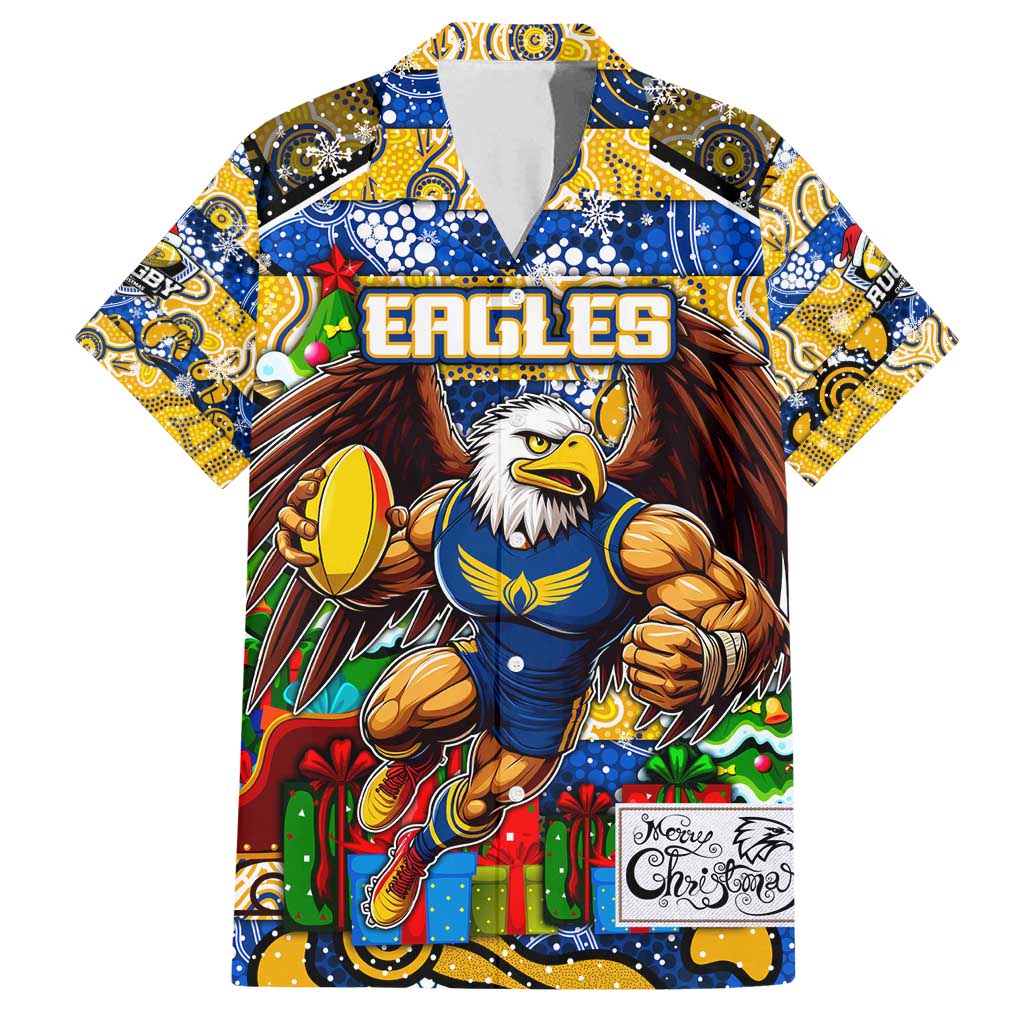 Custom Eagles Rugby Merry Christmas Family Matching Off Shoulder Maxi Dress and Hawaiian Shirt Indigenous Australian Art