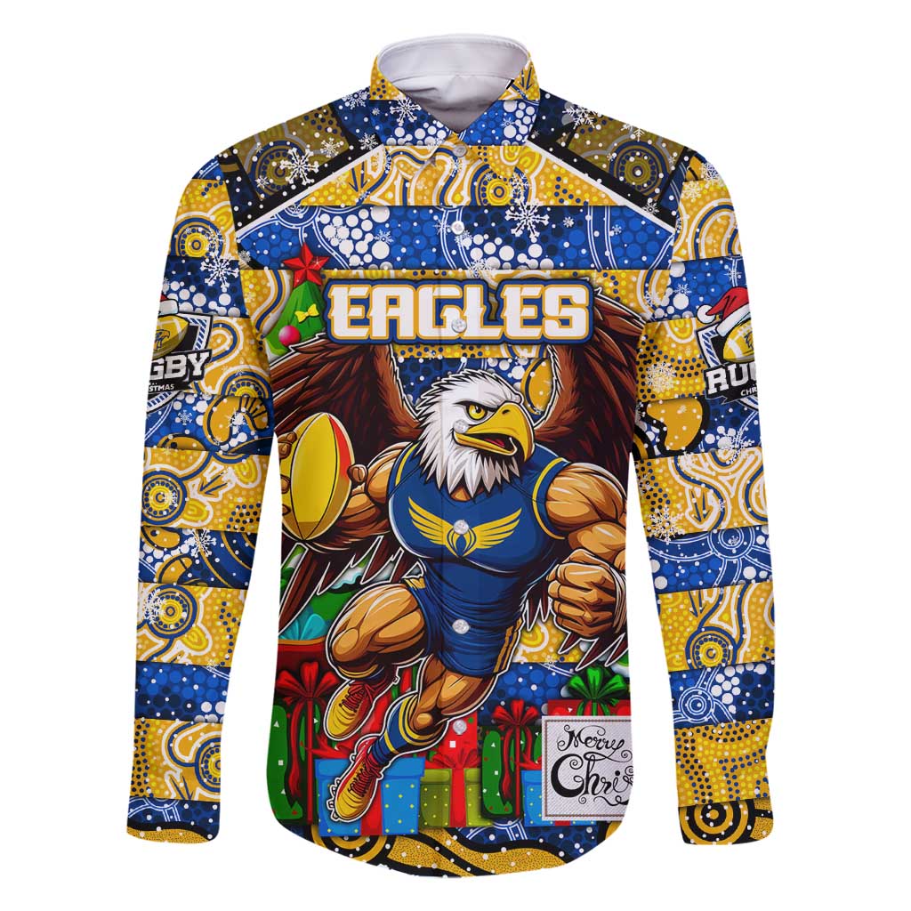 Custom Eagles Rugby Merry Christmas Family Matching Off Shoulder Maxi Dress and Hawaiian Shirt Indigenous Australian Art