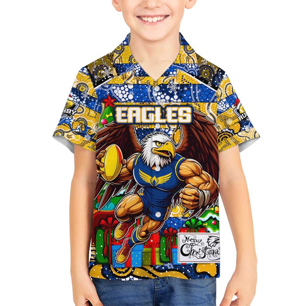 Custom Eagles Rugby Merry Christmas Family Matching Off Shoulder Maxi Dress and Hawaiian Shirt Indigenous Australian Art
