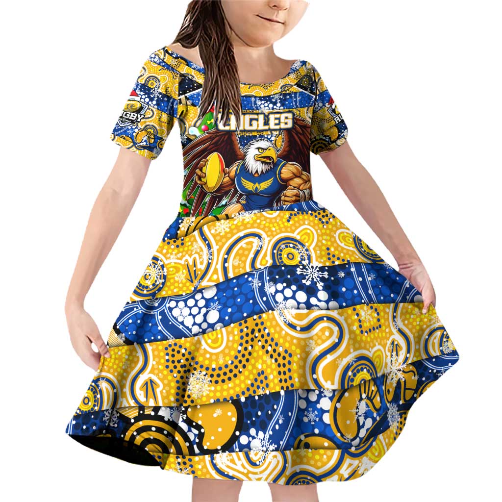 Custom Eagles Rugby Merry Christmas Family Matching Off Shoulder Short Dress and Hawaiian Shirt Indigenous Australian Art