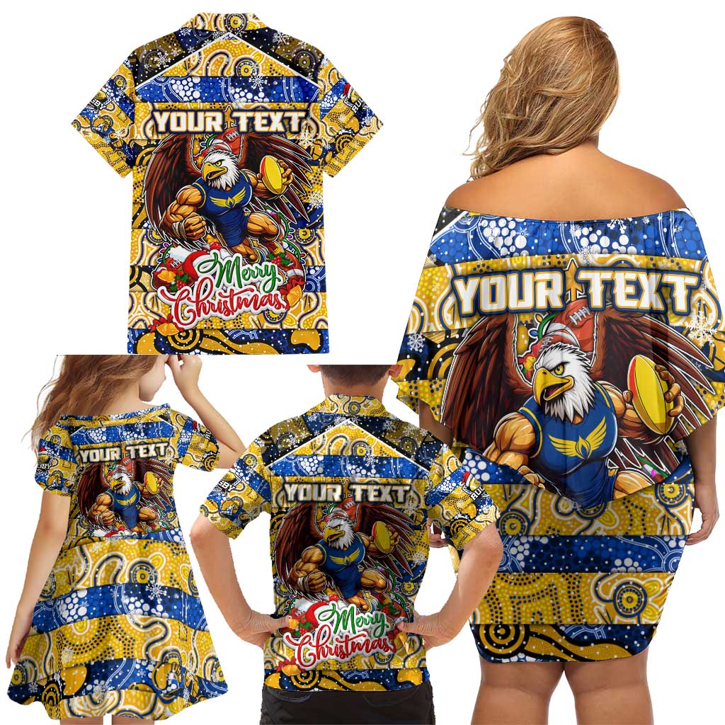 Custom Eagles Rugby Merry Christmas Family Matching Off Shoulder Short Dress and Hawaiian Shirt Indigenous Australian Art