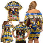 Custom Eagles Rugby Merry Christmas Family Matching Off Shoulder Short Dress and Hawaiian Shirt Indigenous Australian Art