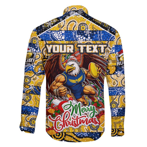 Custom Eagles Rugby Merry Christmas Family Matching Off Shoulder Short Dress and Hawaiian Shirt Indigenous Australian Art