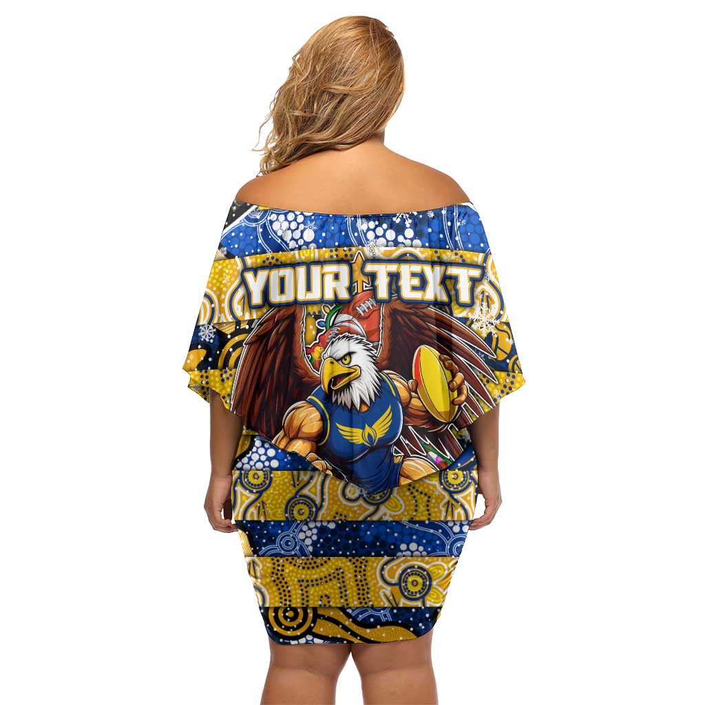 Custom Eagles Rugby Merry Christmas Family Matching Off Shoulder Short Dress and Hawaiian Shirt Indigenous Australian Art