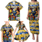 Custom Eagles Rugby Merry Christmas Family Matching Puletasi and Hawaiian Shirt Indigenous Australian Art