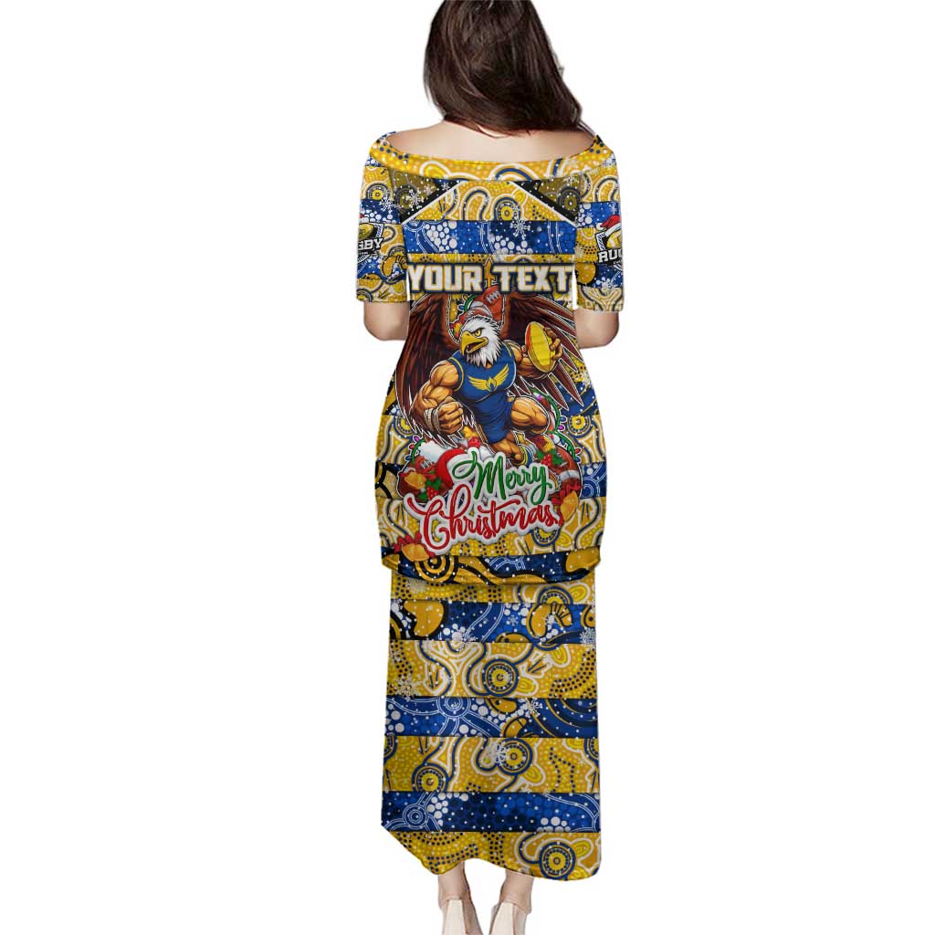 Custom Eagles Rugby Merry Christmas Family Matching Puletasi and Hawaiian Shirt Indigenous Australian Art