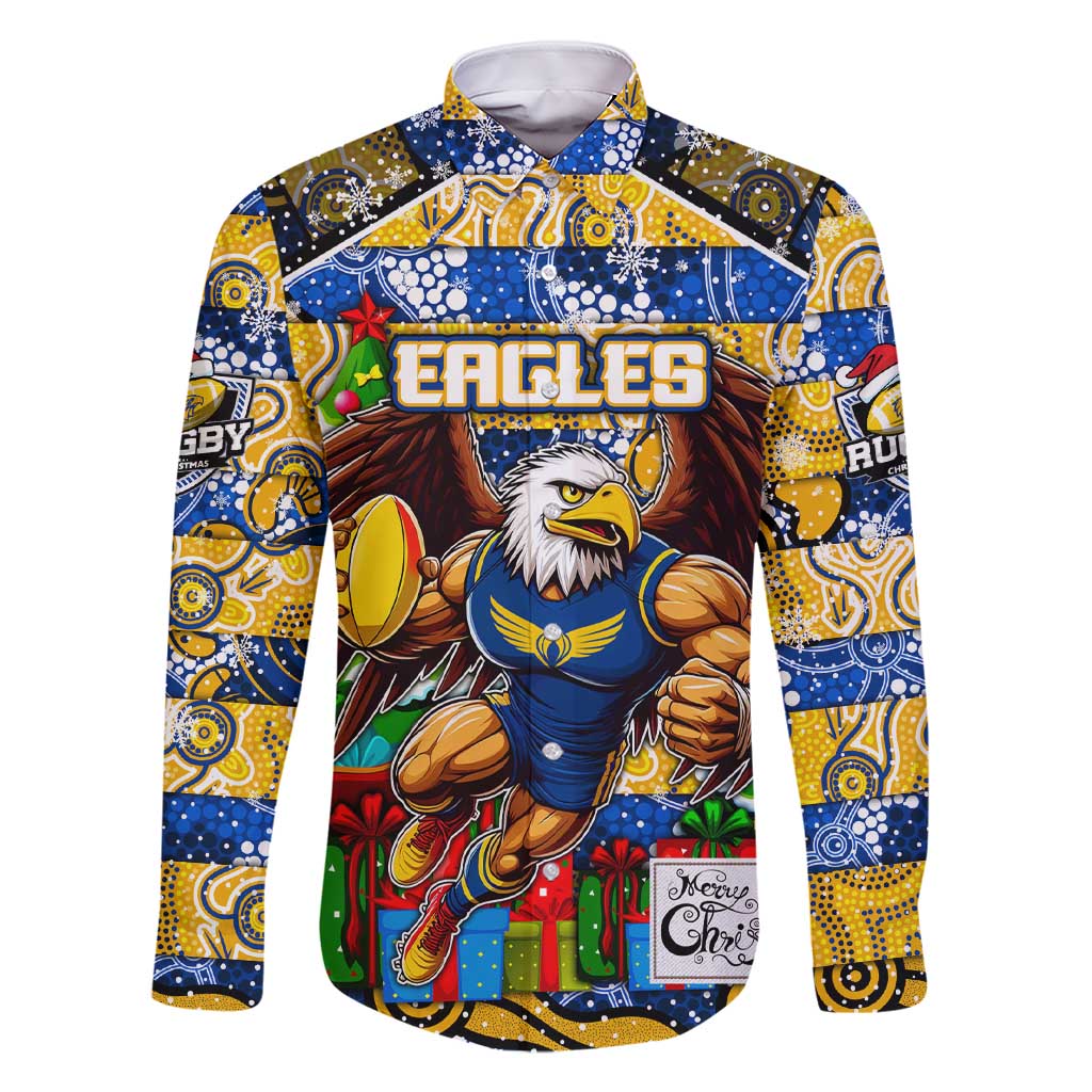 Custom Eagles Rugby Merry Christmas Family Matching Short Sleeve Bodycon Dress and Hawaiian Shirt Indigenous Australian Art