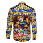 Custom Eagles Rugby Merry Christmas Family Matching Short Sleeve Bodycon Dress and Hawaiian Shirt Indigenous Australian Art