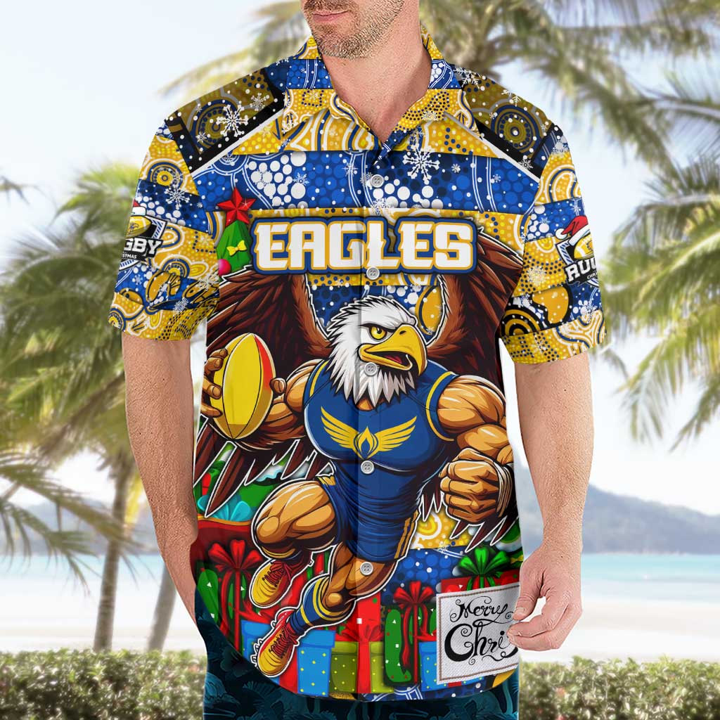 Custom Eagles Rugby Merry Christmas Hawaiian Shirt Indigenous Australian Art