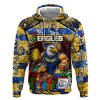 Custom Eagles Rugby Merry Christmas Hoodie Indigenous Australian Art