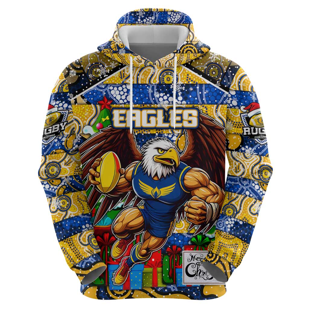 Custom Eagles Rugby Merry Christmas Hoodie Indigenous Australian Art