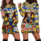 Custom Eagles Rugby Merry Christmas Hoodie Dress Indigenous Australian Art