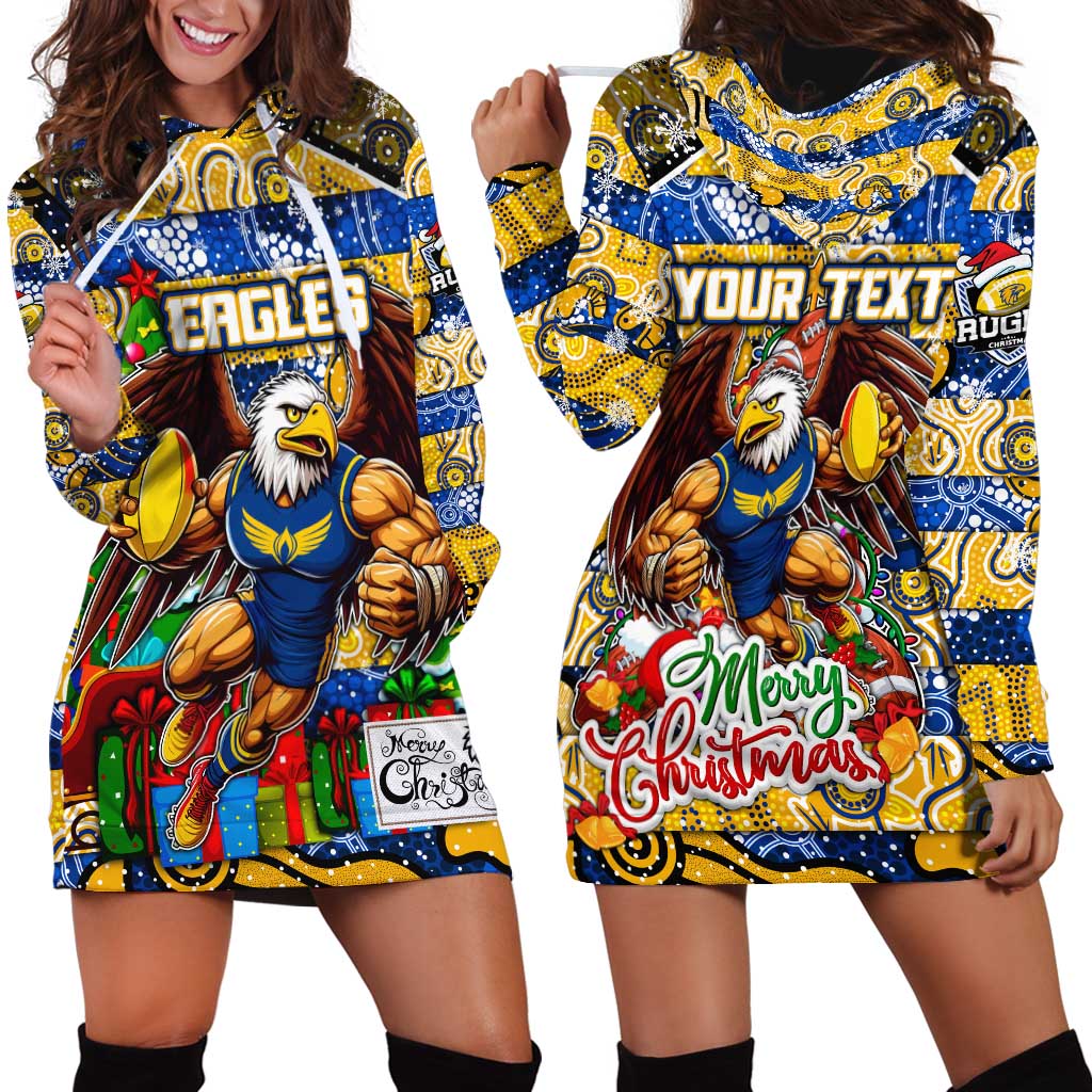 Custom Eagles Rugby Merry Christmas Hoodie Dress Indigenous Australian Art